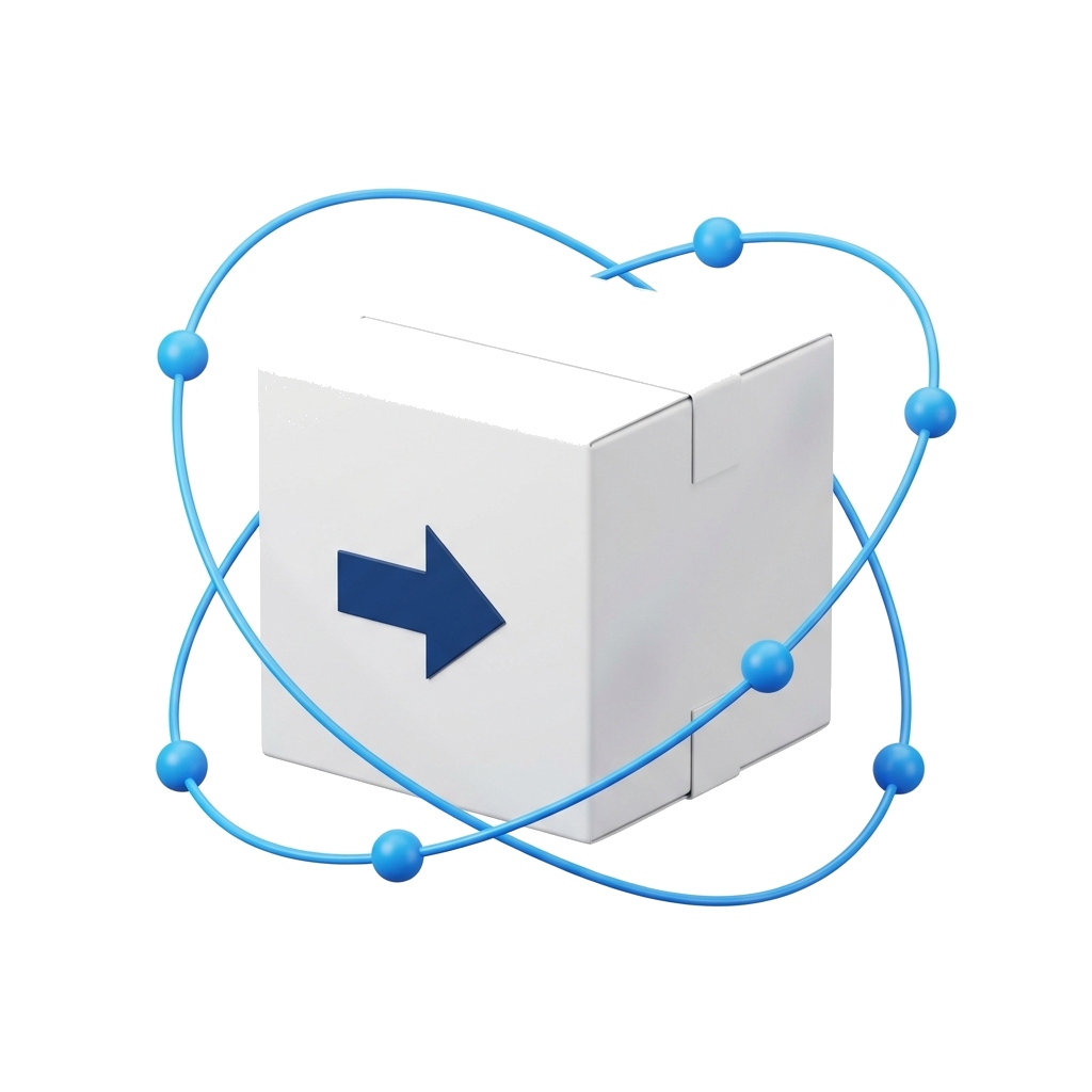 3D Package Box with Orbital Spheres